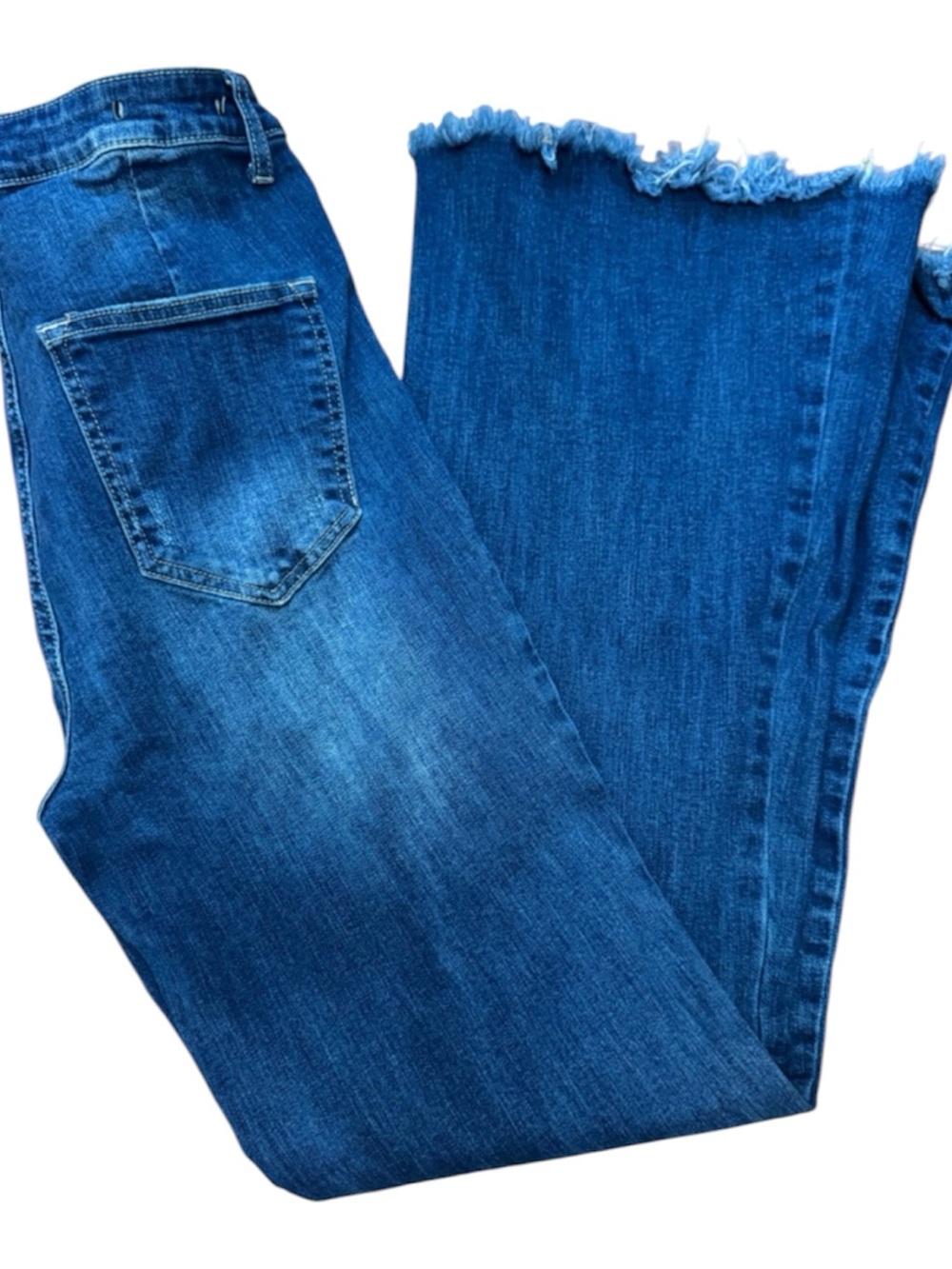 Risen High Rise Dark Blue Jeans Raw Hem Flare Size 30/11 - Picture 2 of 11